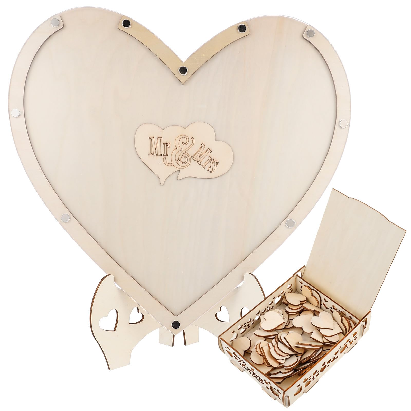 BESPORTBLE Letreros de Libro de visitas para Boda en Forma de corazón con virutas de Madera, Set DIY para decoración romántica en Despedidas de Soltera