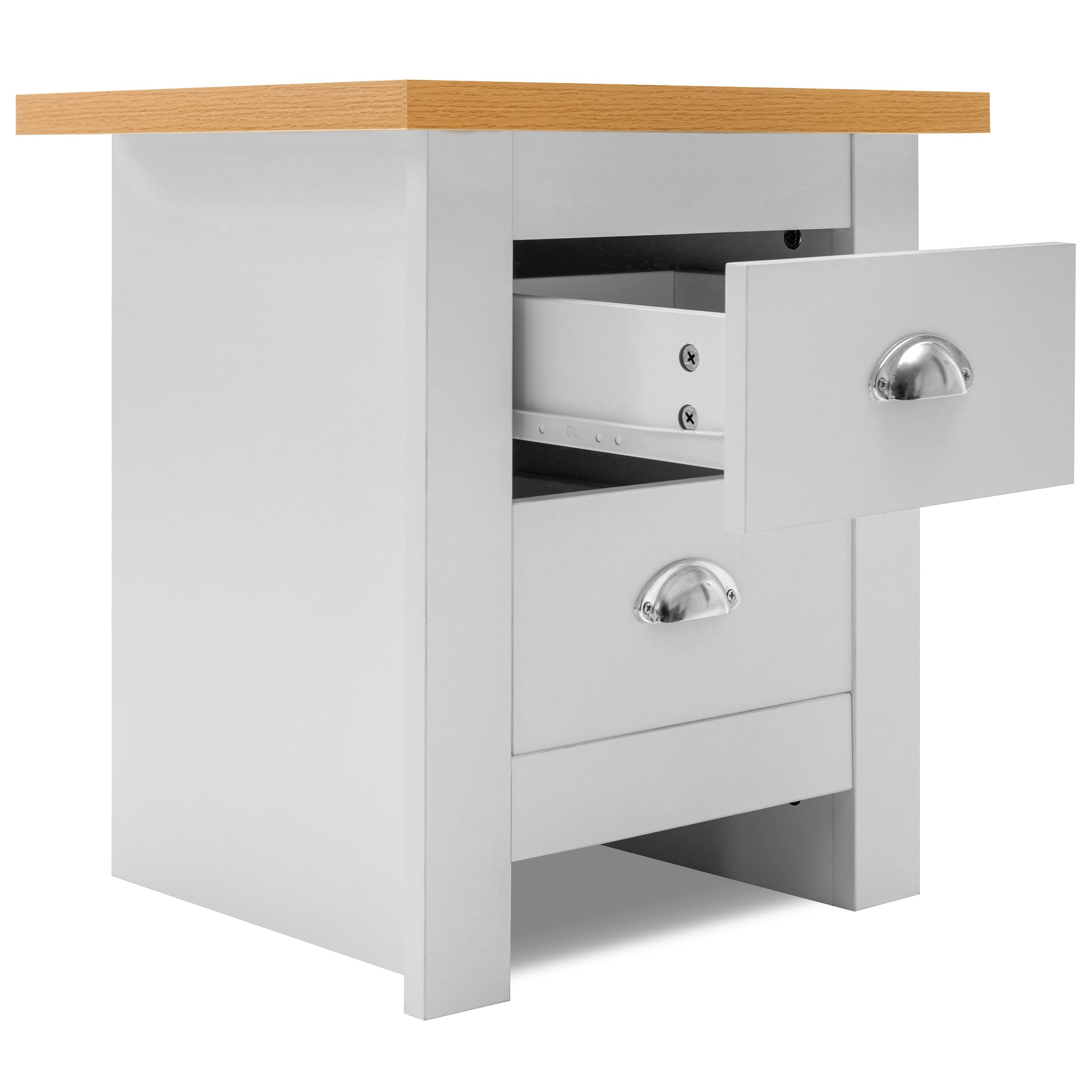 2 Drawer Chest of Drawers Bedroom Bedside Table Cabinet Storage MDF White Chest of Draws With Stainless Steel Cup Handle For Living Room, Hallway, Furniture, 40D x 45W x 51H cm