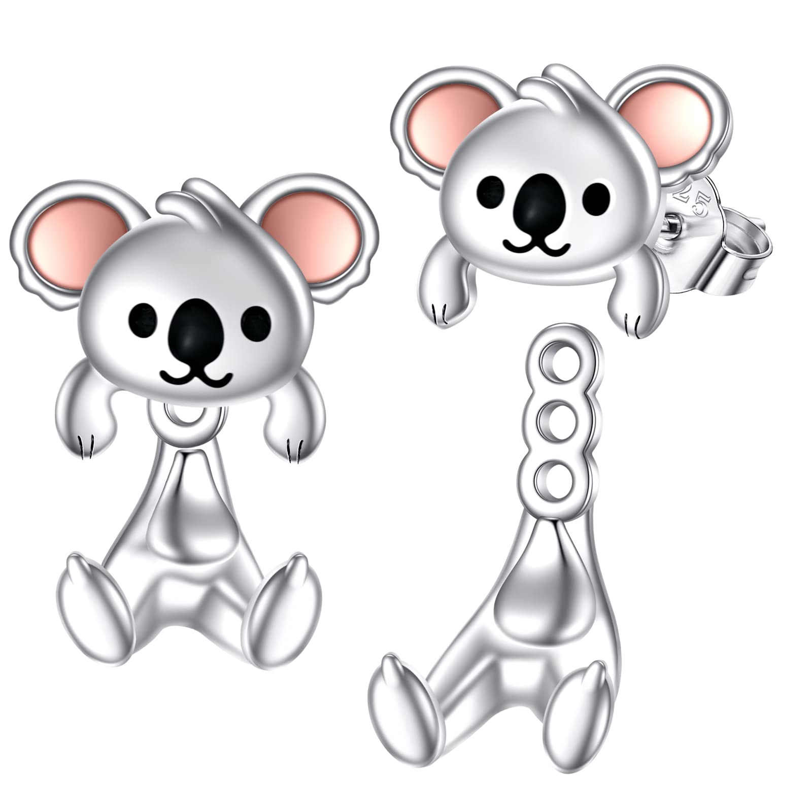 VONALA 925 Sterling Silver Black Cat Dog Hippo Snake Frog French Bulldog Bunny Cow Monkey Penguin Panda Pig Koala Fox Axolotl Stud Earrings for Women Hypoallergenic Gifts Birthday