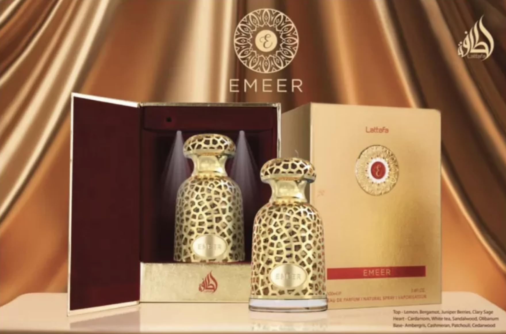 Perfume Emeer Eau de Parfum 100 ml, Perfume Árabe Unisex de Larga Duración, Incluye Atomizador Recargable 5ML, Fragancia Amaderada con Notas de Limón, Té Blanco y Ámbar Gris (Emeer)