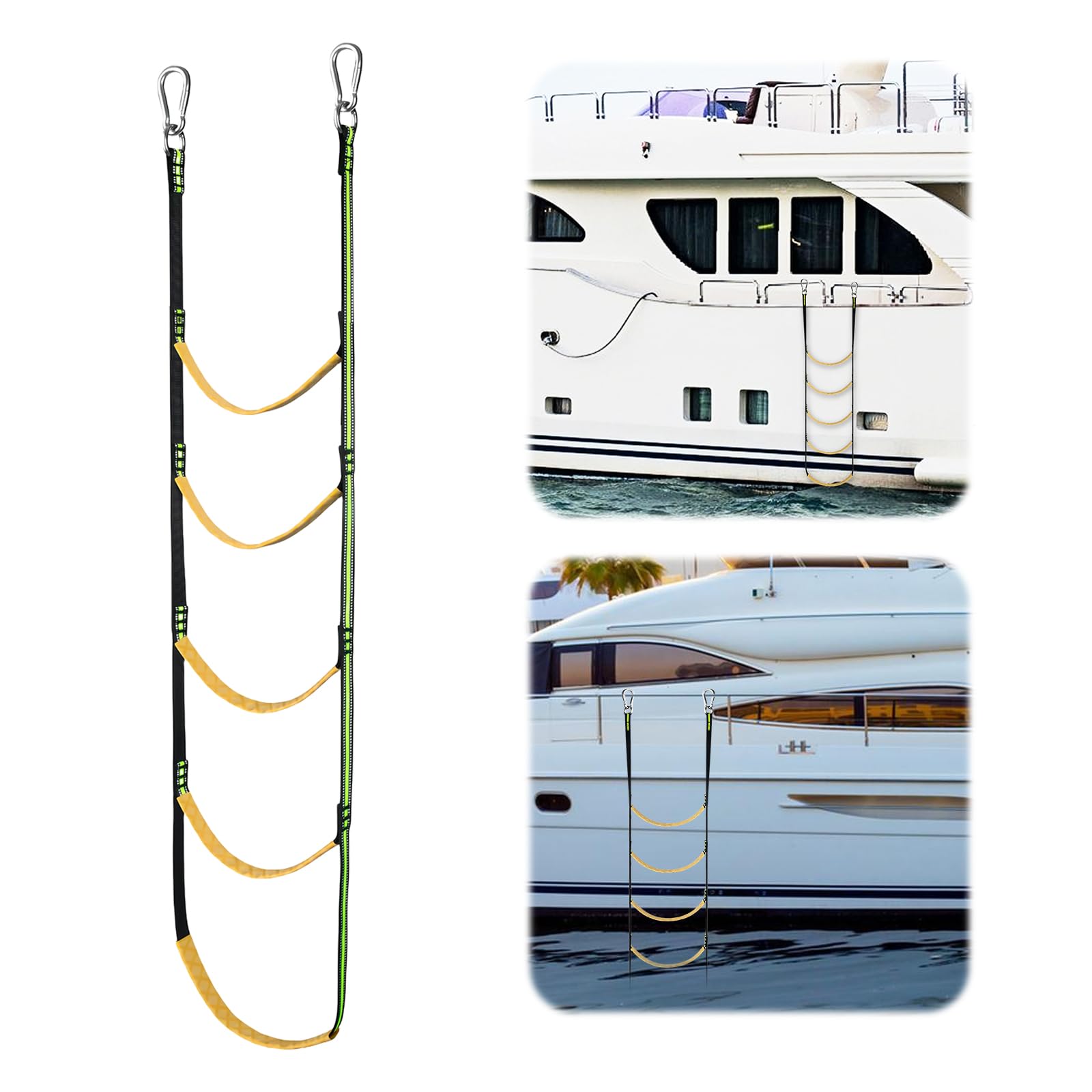 Échelle de corde à 5 marches pour bateaux, échelle de corde marine, échelle de corde marine, bateau gonflable, échelle de corde pliable pour bateau pneumatique, kayak, bateau à moteur, vert fluo
