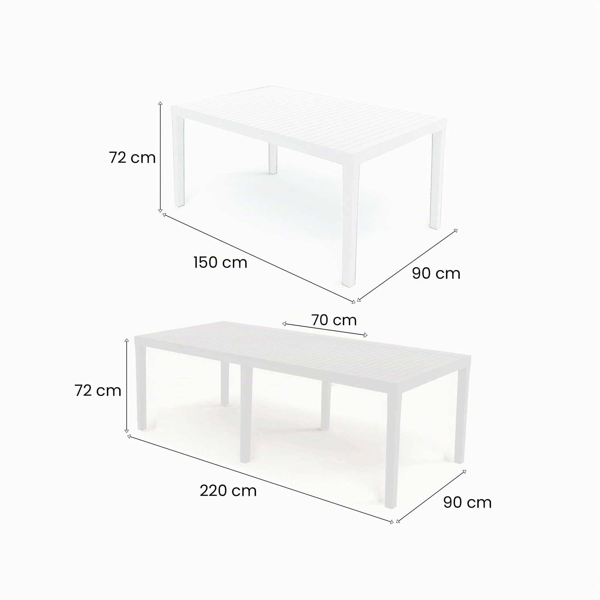 Dmora - Table d'extérieur Susa, Table à manger rectangulaire extensible, Table de jardin extensible, 100% Made in Italy, Cm 150x90h72, Blanc