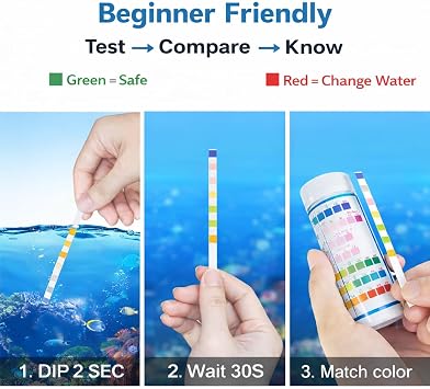 Aquarium Test Strips for Freshwater Fish: 7 in 1 Fish Tank Water Testing Kit for Aquarium Pond - Accurate Testing Nitrate Nitrite Hardness Free Chlorine pH Carbonate Total Alkalinity-100 Strips