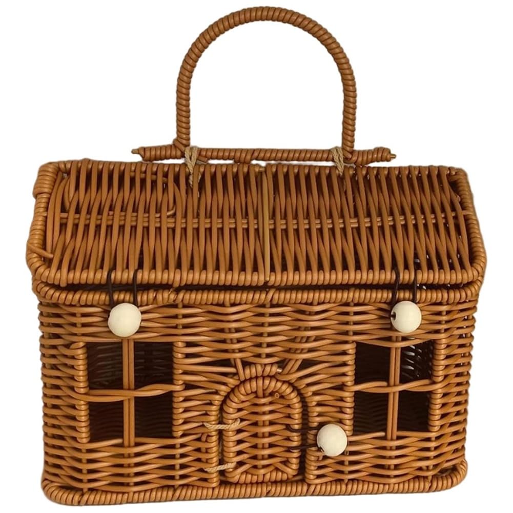 UDSKNV[KSL Handmade Rattan Gift Boxes, Miniature Houses, Rattan Baskets, Picnic Storage Baskets, Wedding Gift Boxes