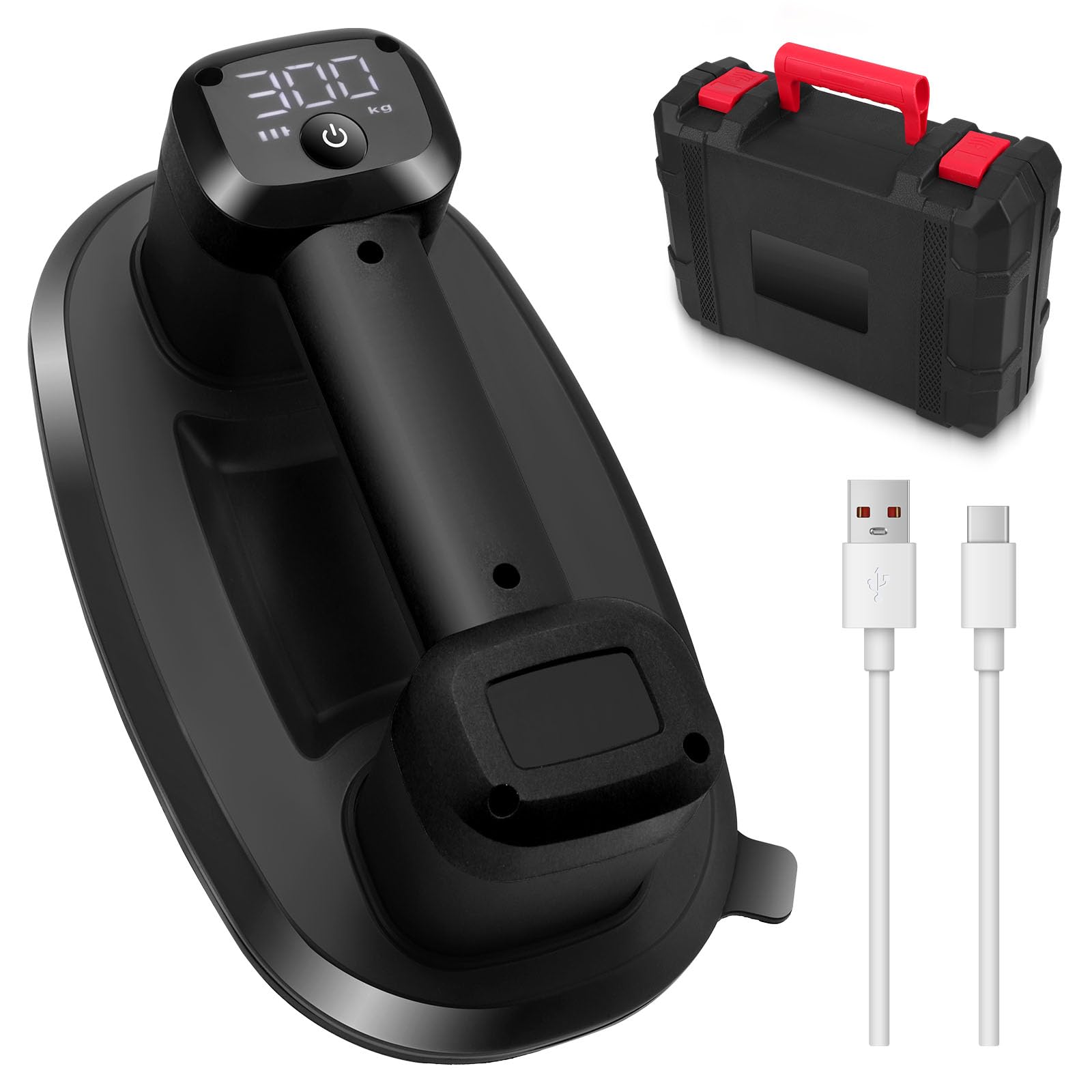 Akku Vakuum Saugheber 300KG, Plattenheber für Terrassenplatten mit 2 * 4500 mAh Akku, Durchmesser 26 cm, Akku Saugheber, Saugkraft Saugheber Fliesen für raue Oberflächen (Schwarz)