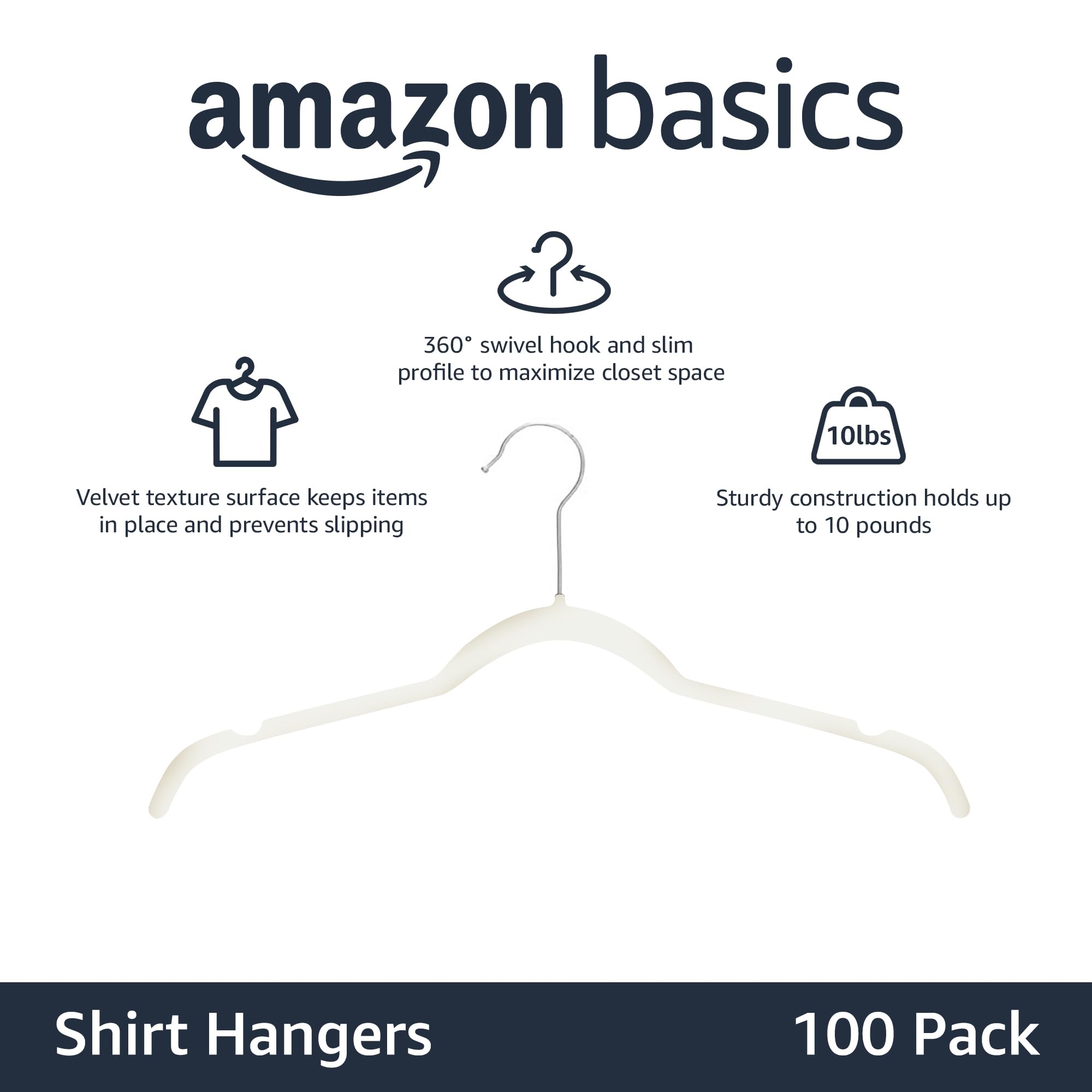 Amazon Basics - Gruccia in velluto per abiti e camicie, 100 pezzi, Avorio