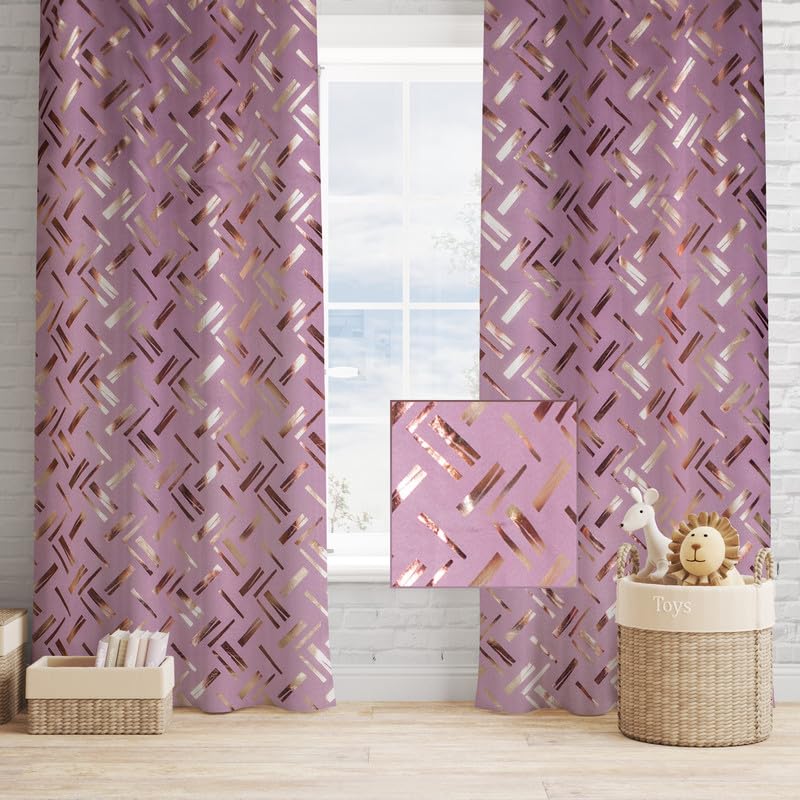 Image of Foil Printed True Blackout Semi Long Door Curtains 8 Feet Set of 1, Heavy Room Darkening Thermal Insulated Eyelet Parda for Living Room & Bedroom, Curtains with Tie Back(121x243cm, Lavender)