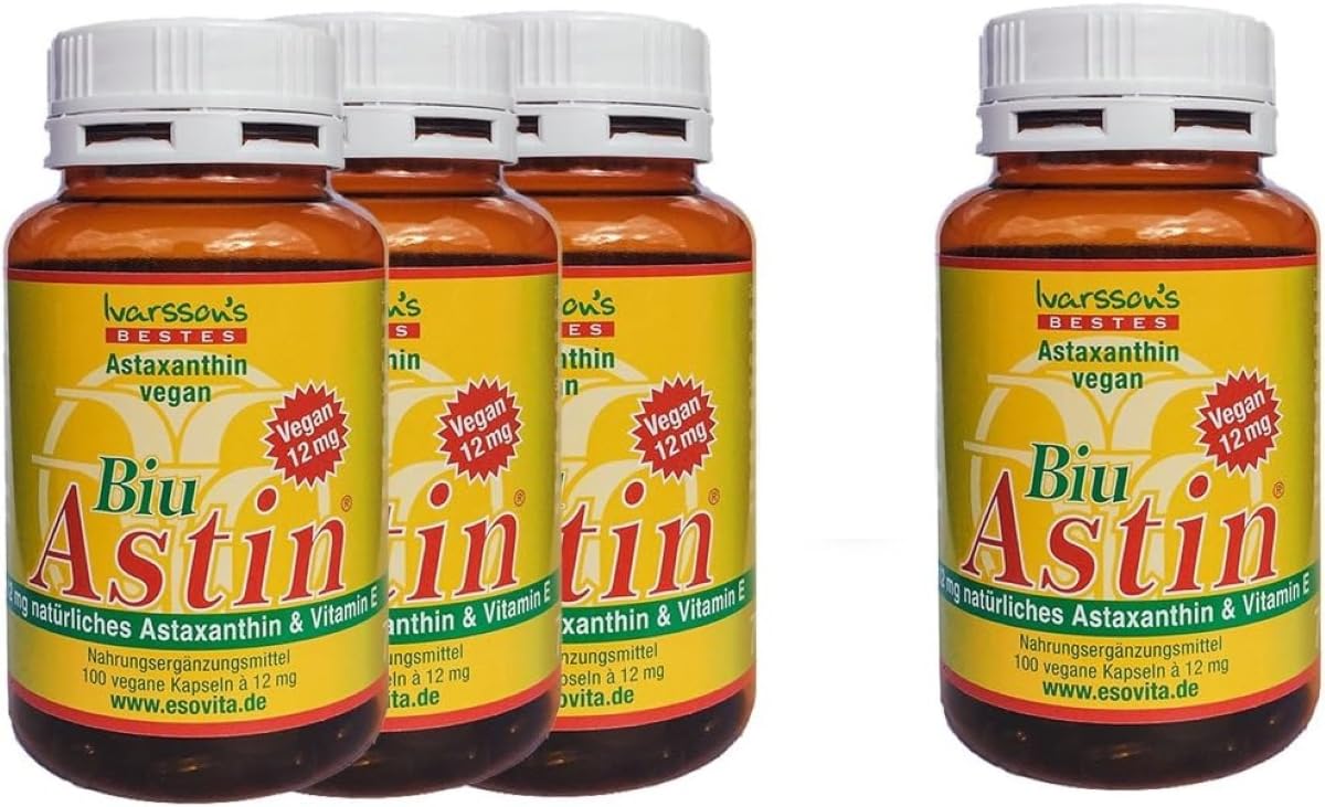 Astaxanthin - aus Hawaii - 3+1 GRATIS BiuAstin 100 Kapseln mit 12 mg natürlichem Astaxanthin - Das Original Ivarssons BiuAstin