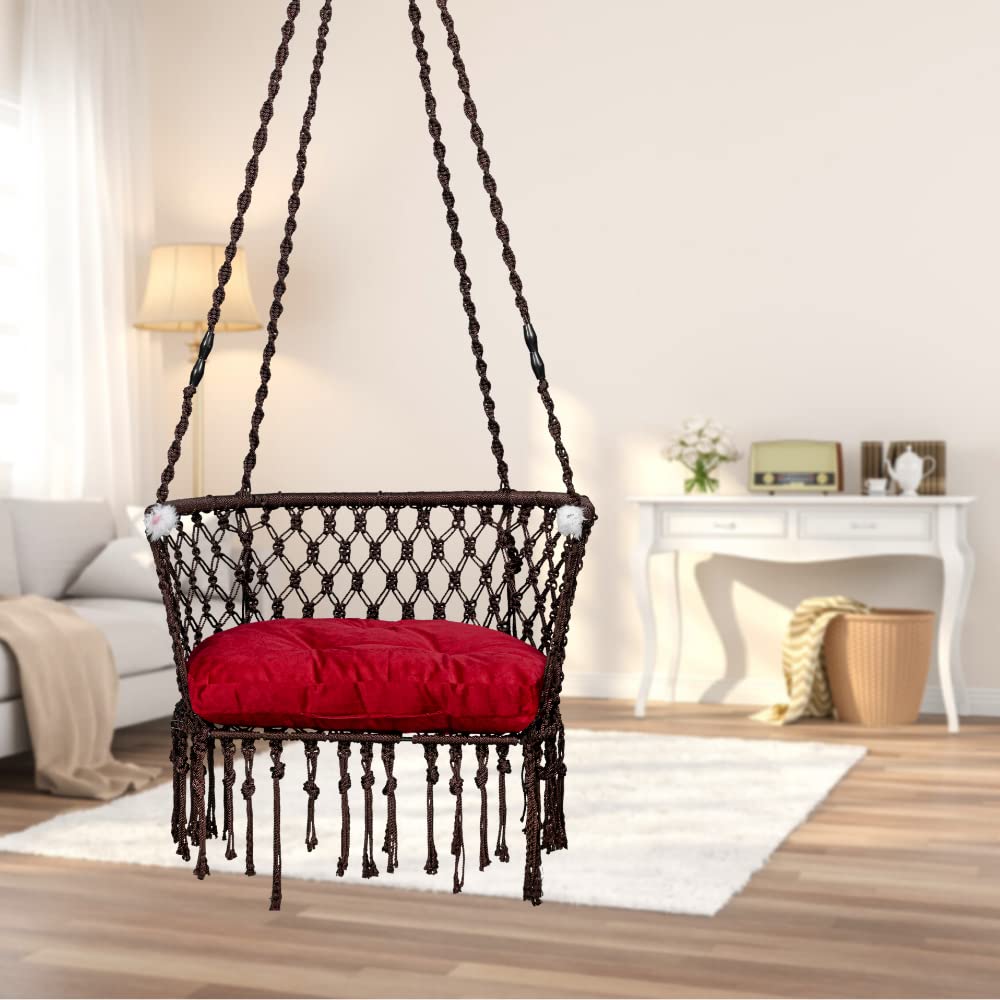 Swing/Swing for Home/Swing for Adult/C Shape Swing for Adult/Swing for Balcony/Hanging Swing Chair/Zula for Home Adults Balcony/Weight Capacity-150Kg/ Hanging Kit & Cushion Included-Brown by Patiofy-image-47