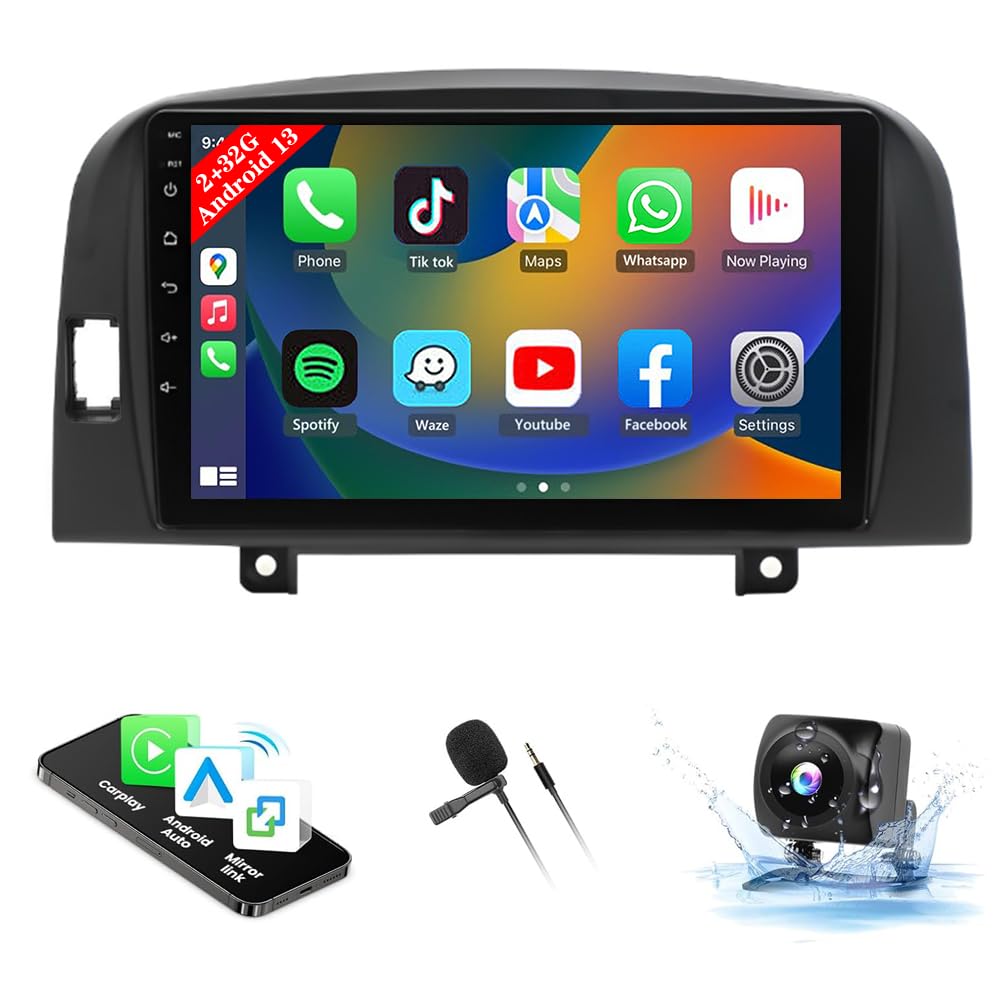 Estéreo de coche doble DIN for Hyundai Sonata NF 2004-2008, pantalla táctil de 9 pulgadas, Android 13, receptor multimedia de audio for coche con CarPlay, Android Auto, radio GPS, navegación, Bluetoot