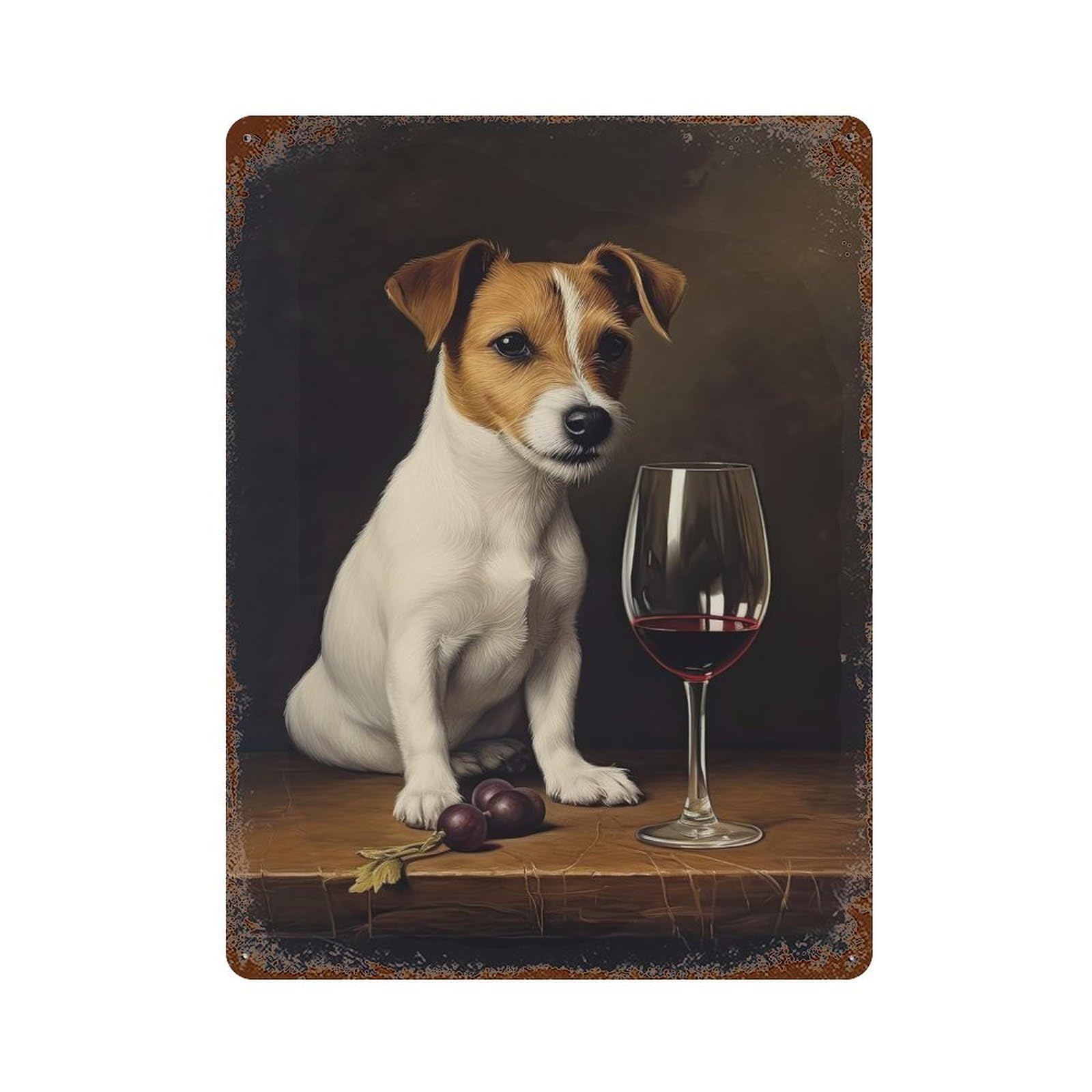 Weathered Tin Sign Jack Russell Terrier Wine 15.7"x11.8", Rustic Home Decor for Bistro, Counter And Cafe Decor