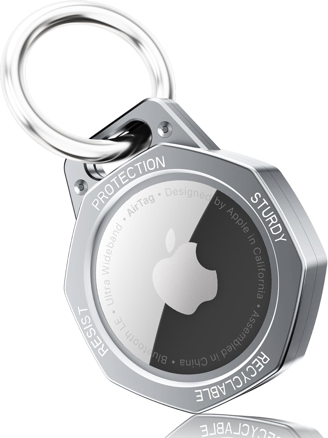 AirTag Holder Case- Aluminum Alloy Keychain for Apple AirTag Tracker (Grey)