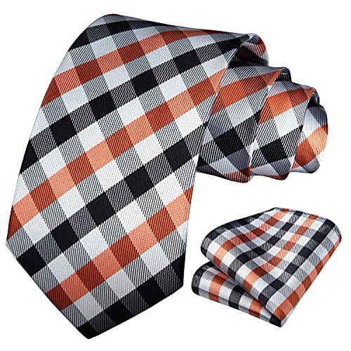 Image of HISDERN Mens Ties Plaid Tie and Pocket Square Set Classic Woven Formal Checkered Neckties & Handkerchief Wedding Party