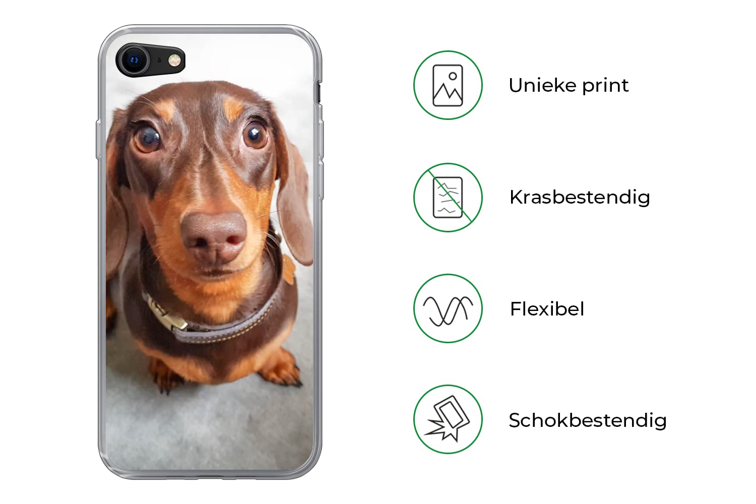 MuchoWow Funda para iPhone SE 2020 - Primer Plano de la Cabeza de un Perro Salchicha - Funda de Silicona/Funda Blanda para teléfono móvil