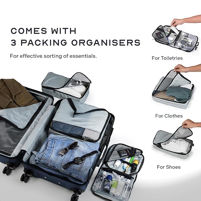 Image of THE ASSEMBLY Premium Polycarbonate 8 Spinner Wheel Cabin Trolley Bag & Laptop Backpack Combo for Travel Fits Up to 15.6 inch Laptop with TSA Lock,50L Trolley +12L Unisex Backpack|StarkPro Edge-Blue