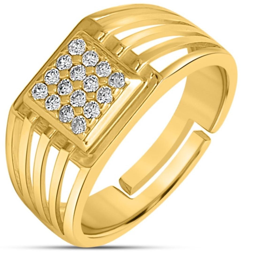 925 Sterling Silver Gold Plated CZ Men's Ring | Gift for Men & Boys | With Certificate of Authenticity and 925 Hallmark