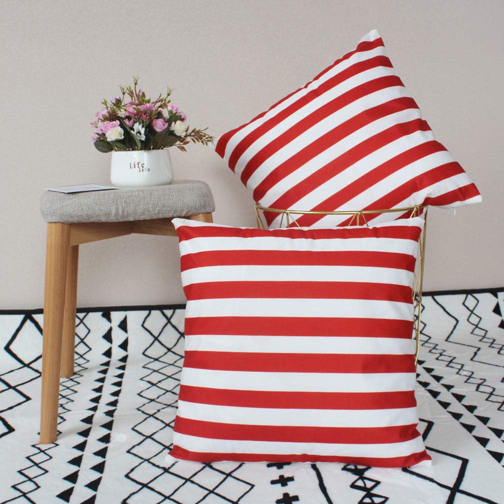 Rot-weiß Gestreifte Kissenbezüge – Set Mit 2 Dekorativen Bezügen, 45,7 X 45,7 Cm, Polyester
