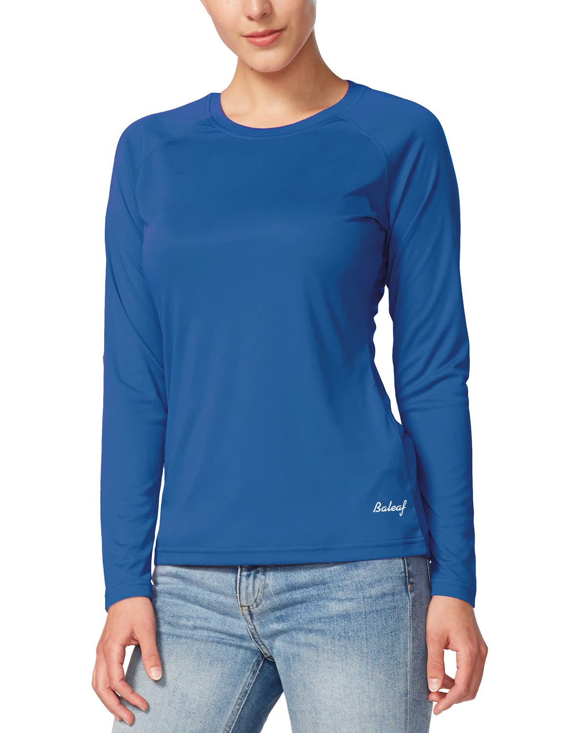 BALEAF Women's UPF 50+ Long Sleeve Rash Guard Swim Shirts SPF Quick Dry Lightweight T-Shirt Outdoor Hiking Runing Ocean Blue Size L