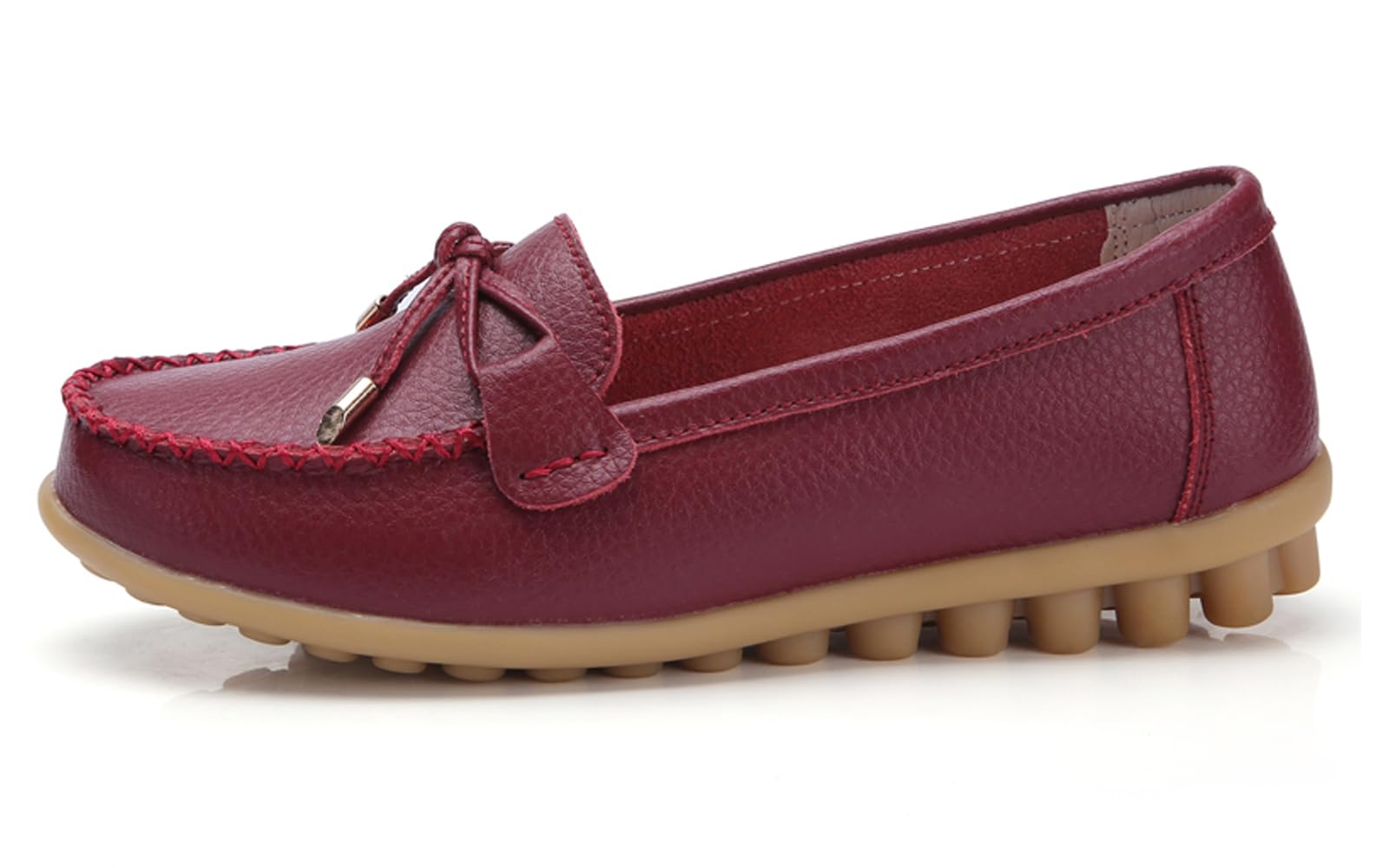 Sunporx Mujeres Cómodo Mocasines Cuero Punta Redonda Conducir Mocasines Casual Caminar Mujeres Slip on
