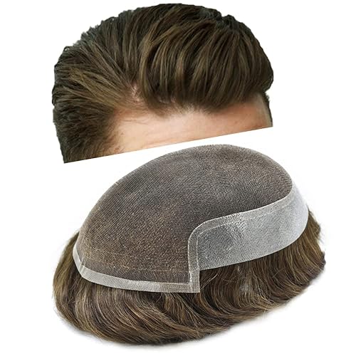 Tupé para hombres, piezas de cabello de repuesto suave de encaje suizo para hombres, tupé de cabello humano real, tupé, sistema de cabello para