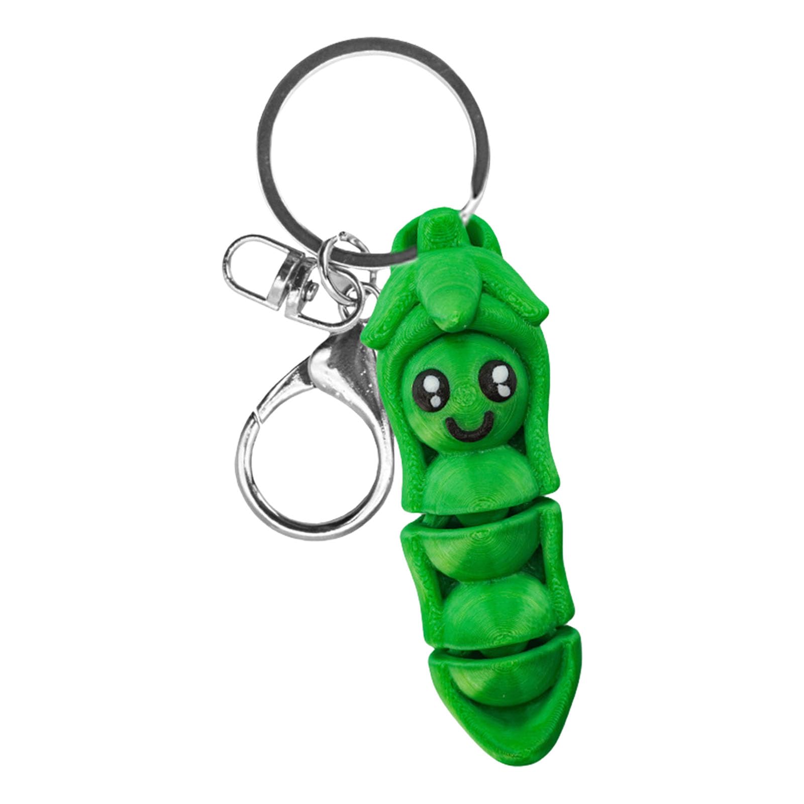 Purplelily Green Movable Printed Pea Pods Cartoon Keychain Keyring Novelty Decors Playful Bag Charm For Students Adults