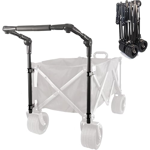Folding Universal Wagon Push Handle Adjustable Handle Attachment with Stainless Steel Connectors,Foldable Push Pull Bar for Round or Square Metal Frame Camping Wagon/Beach Cart/Strollers