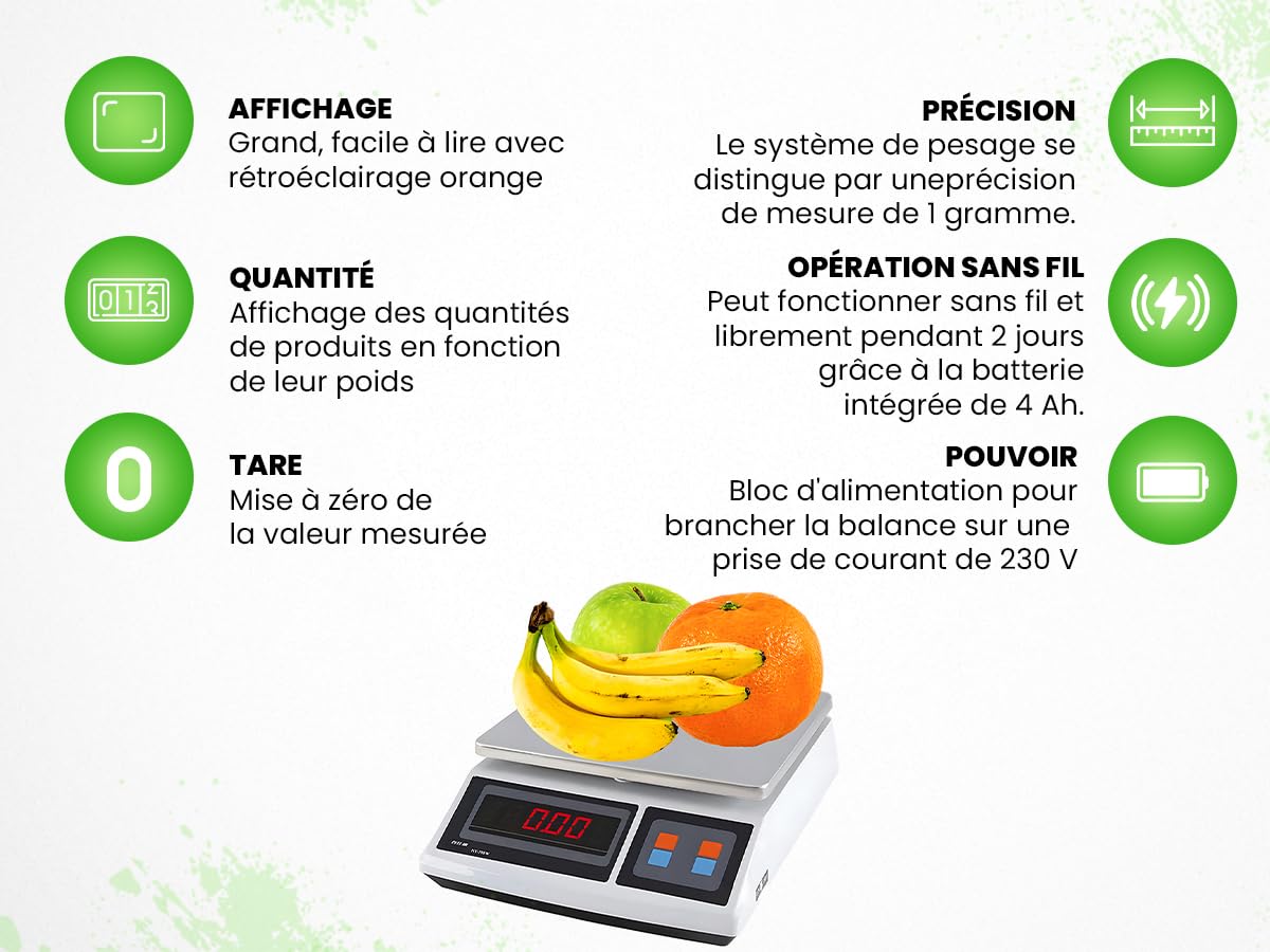 Balance Plate-forme 30 kg, Balance Alimentaire de Haute Précision, Affichage Digital LCD, Balance Electronique Portable, Précise, HDWR wagPRO-S30