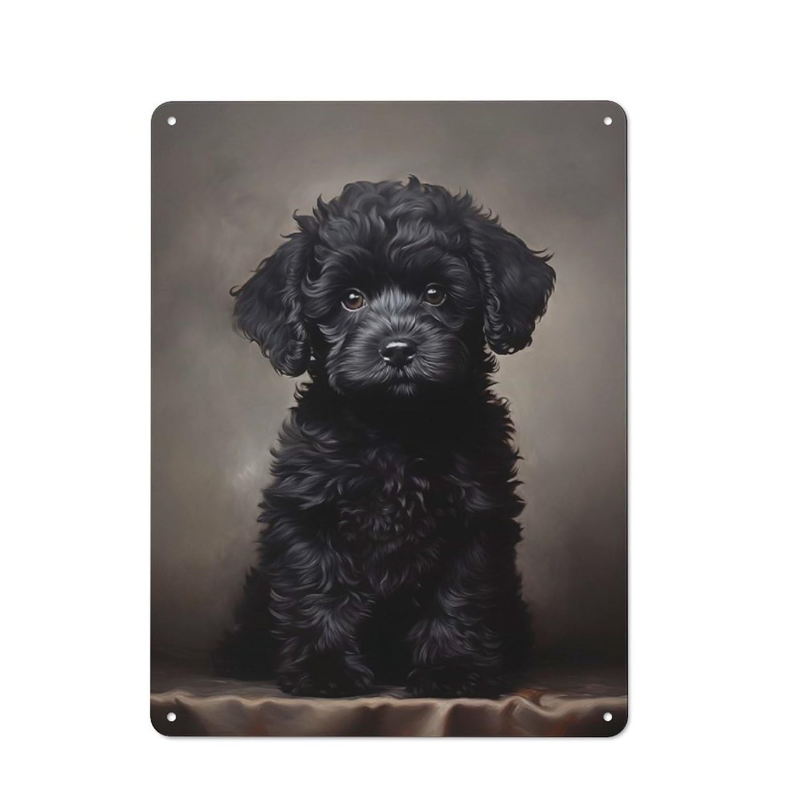 Junmoney Style-6 Decorative Metal Sign With Black Poodle Puppy Portrai Design 40X30cm, Retro Bistro Wall Plaque For Coffee Bar, Kitchen, Bistro Or Tea Corner