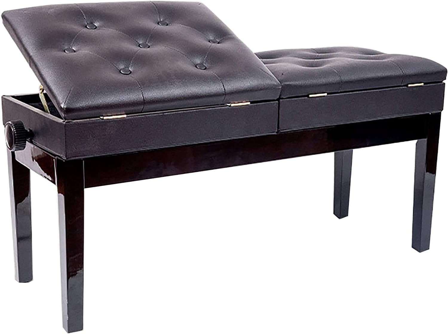Ława do pianina z funkcją przechowywania Regulowana ława do pianina, pomieści dwie osoby z wyściełanym krzesłem o wymiarach 48-58 cm