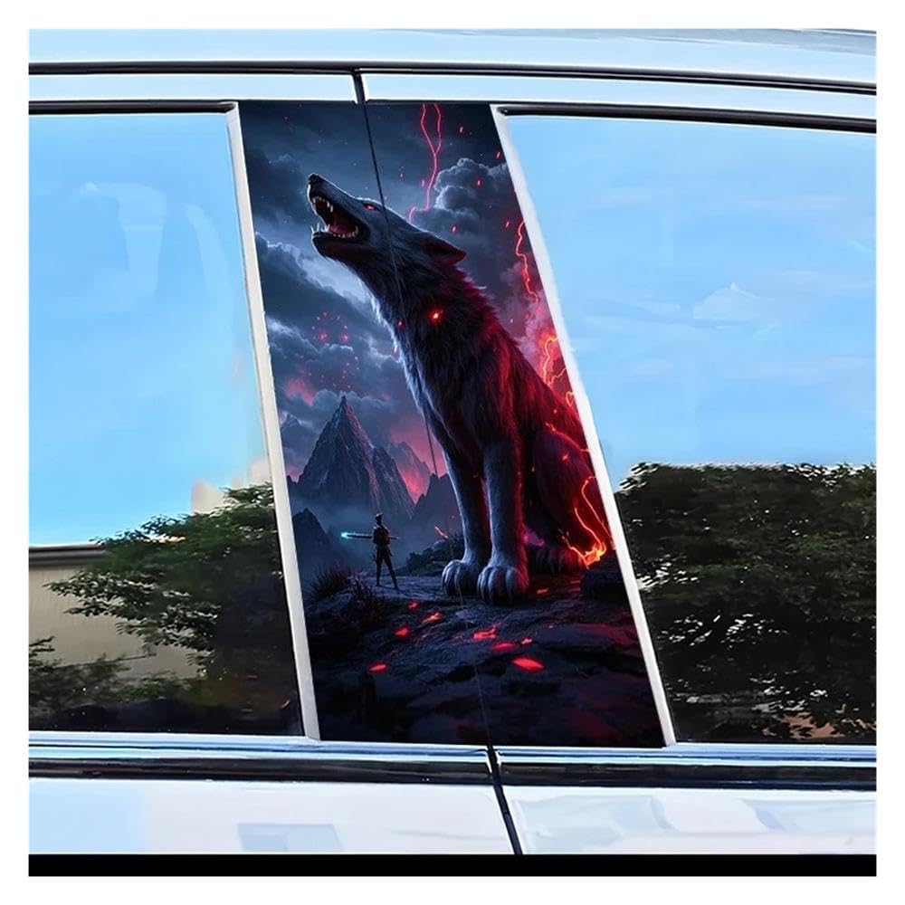 Auto Accessory 2pcs Car Center Column Decal Giant Wolf and Warrior Pattern Scratch Resistant Film