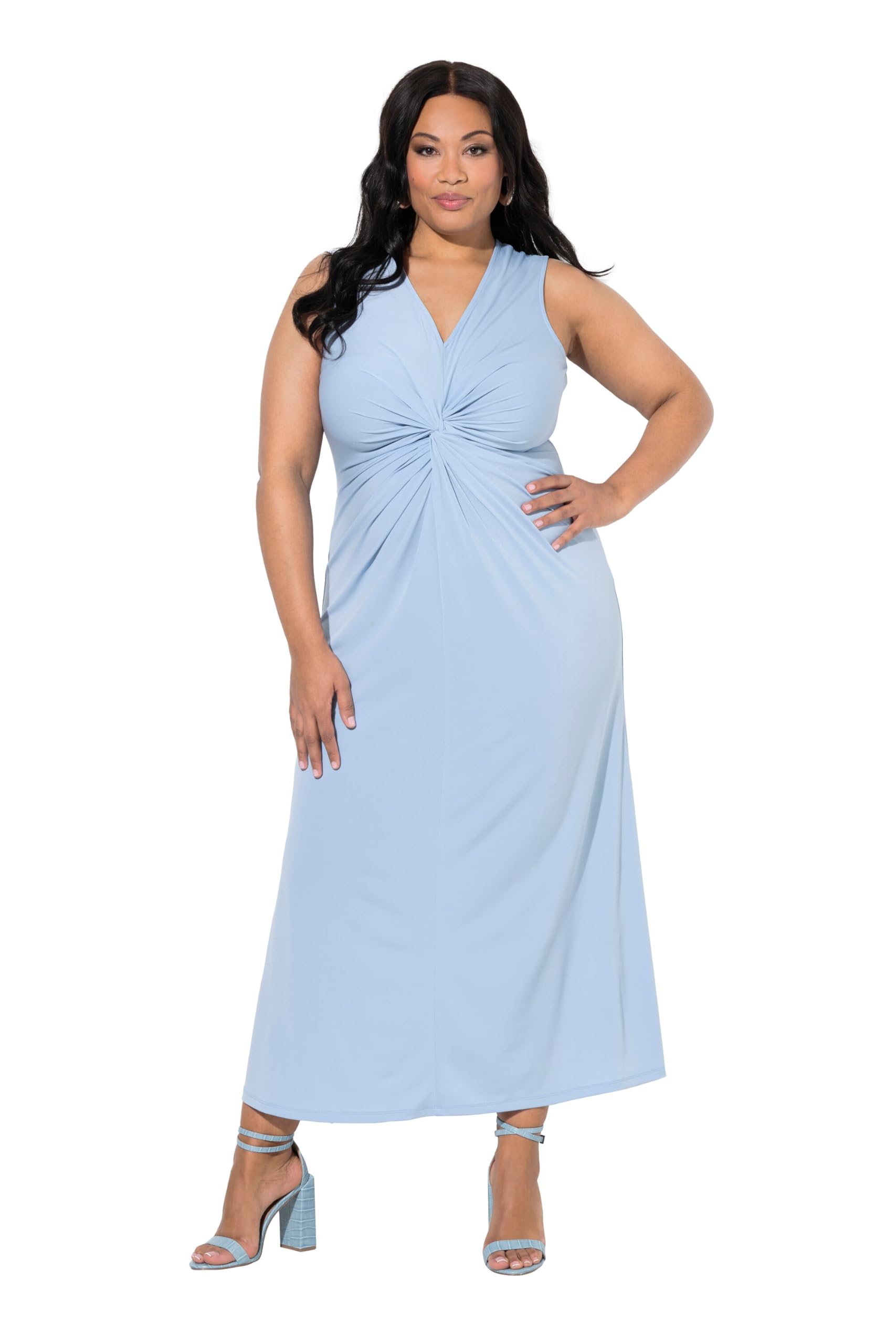 Ulla Popken Damen große Größen Übergrößen Plus Size Jersey-Maxikleid, ärmellos, Drapierung 845185