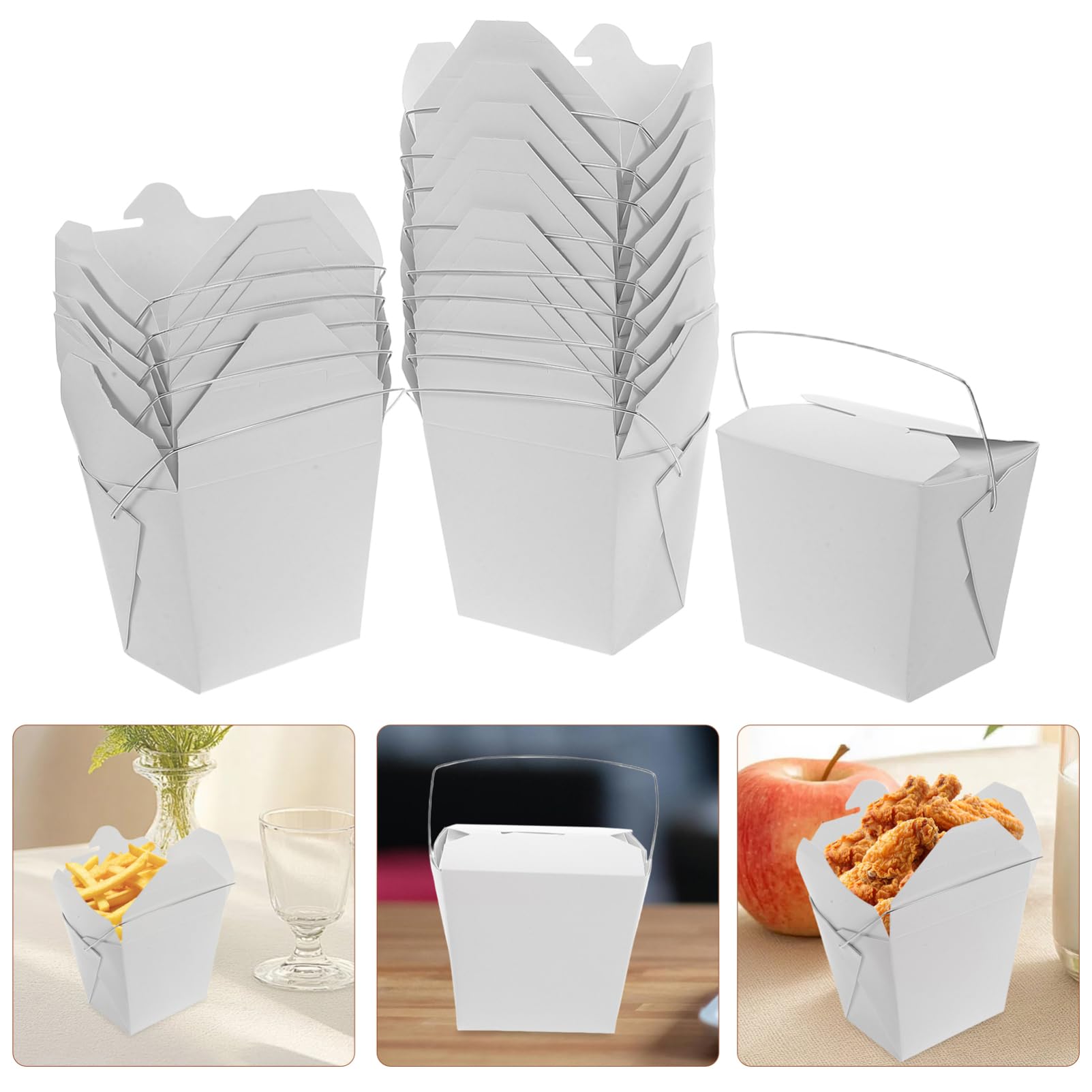 PRETYZOOM 50stücke Chinesische Papierbehälter Zum Mitnehmen Verpackungsboxen Mit Drahtgriff Für Warmes Und Kaltes Gericht Restaurantzubehör