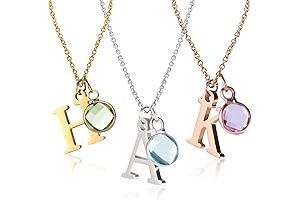 Custom Birthstone Necklace for February-Amethyst Personalized Initial Pendant Necklace for Women Girls...