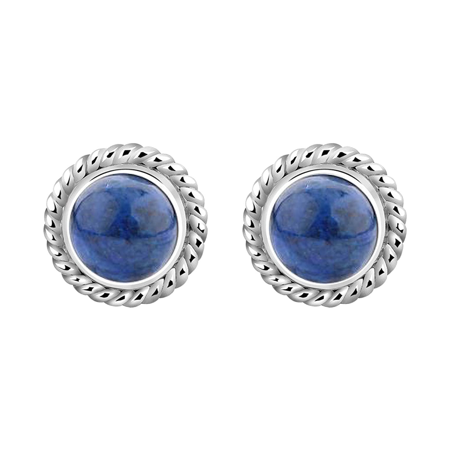 Nenalina Ohrstecker 925 Silber Damen Ohrringe rund mit Geburtsstein | Lapislazuli blau für Frauen und Mädchen