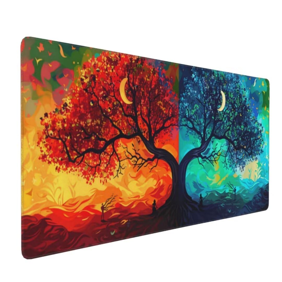 Podkładka pod mysz Drzewo Życia, 90 x 40 cm, wodoodporna podkładka pod mysz Yin Yang, bardzo duża podkładka pod mysz, podkładka na biurko, antypoślizgowa gumowa podstawa, gamingowa podkładka pod mysz