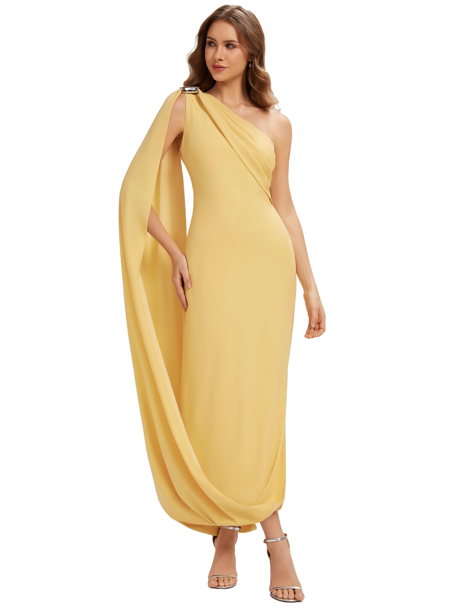 Ever-Pretty Robes d'invité de Mariage Col asymétrique sans Manche Tricot Maxi Robe Droite EG02698