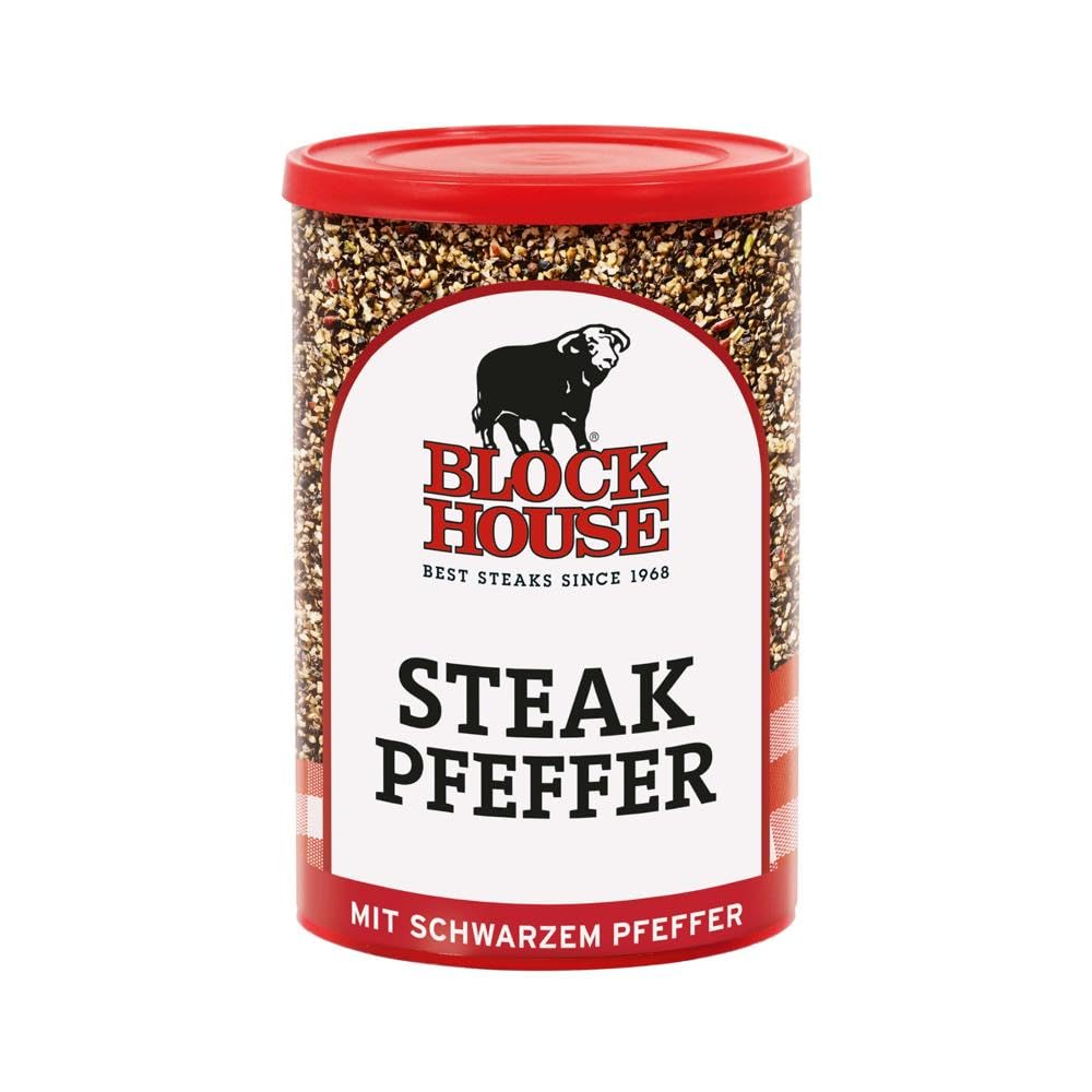 Block House Steak Pfeffer, Gewürzmischung für Steaks in Restaurantqualität auch für Marinaden geeignet, 200g Dose mit Streuaufsatz
