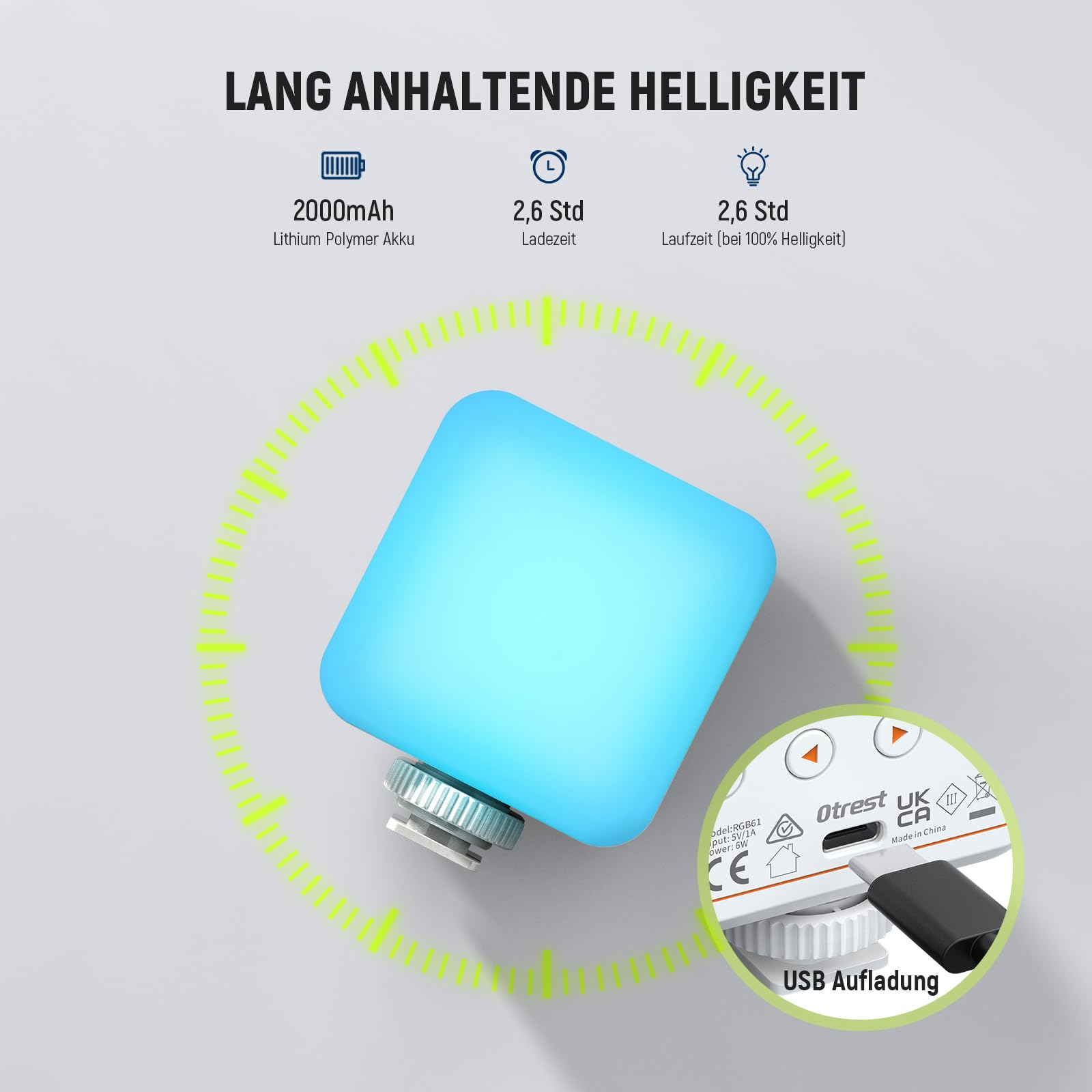 RGB61 Videoleuchte Magnetic RGB Videolicht 6W tragbares kleines LED Kameralicht mit 360° Vollfarbe 2500K-8500K CRI97+ 20 Szenen 2000mAh Akku Cold Shoes Videoaufzeichnung Fotografie Selfie Licht