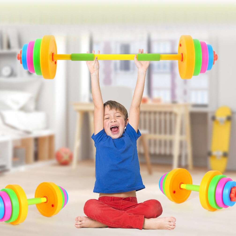 Abaodam Kids Barbell Weight Set Toy Kids Adjustable Barbell Workout Weights Kids Plastic Barbell for Children