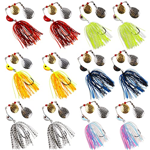 Spinner Baits for Bass Fishing Lures, 6/12pcs Multicolor Spinnerbaits Kit Double Colorado Blades Metal Jig Spinnerbait for Bass Trout Pike Salmon Walleye Freshwater Saltwater Fishing