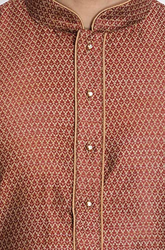 Image of VASTRAMAY VM Mens Silk Blend Kurta - Timeless Elegance for Festivals & Events | Banarasi Cotton with Silk Dobby Jacquard Mandarin Collar Full Sleeves Kurta with a Contrast Piping