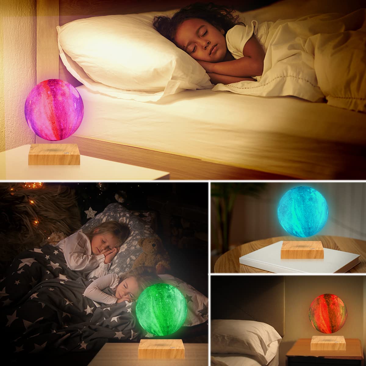Lewitująca lampa księżycowa. Unosząca się i wirująca w powietrzu, lampka nocna do biura, domu, Decro, prezenty. Boże Narodzenie (16 kolorów powierzchni galaktyki)