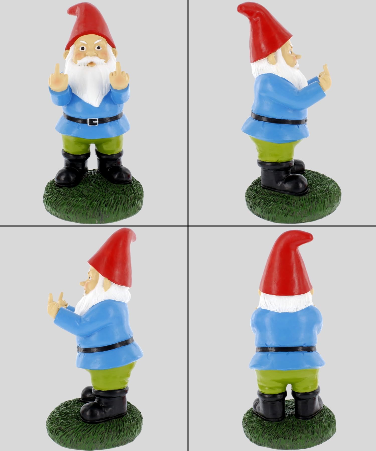 Gnometastic Statua krasnala środkowego palca, duża wysokość 31,8 cm - oryginalna figurka krasnala ogrodowego z podwójnym ptakiem, dekoracja i ozdoba trawnika, zabawne krasnale ogrodowe, ozdoba