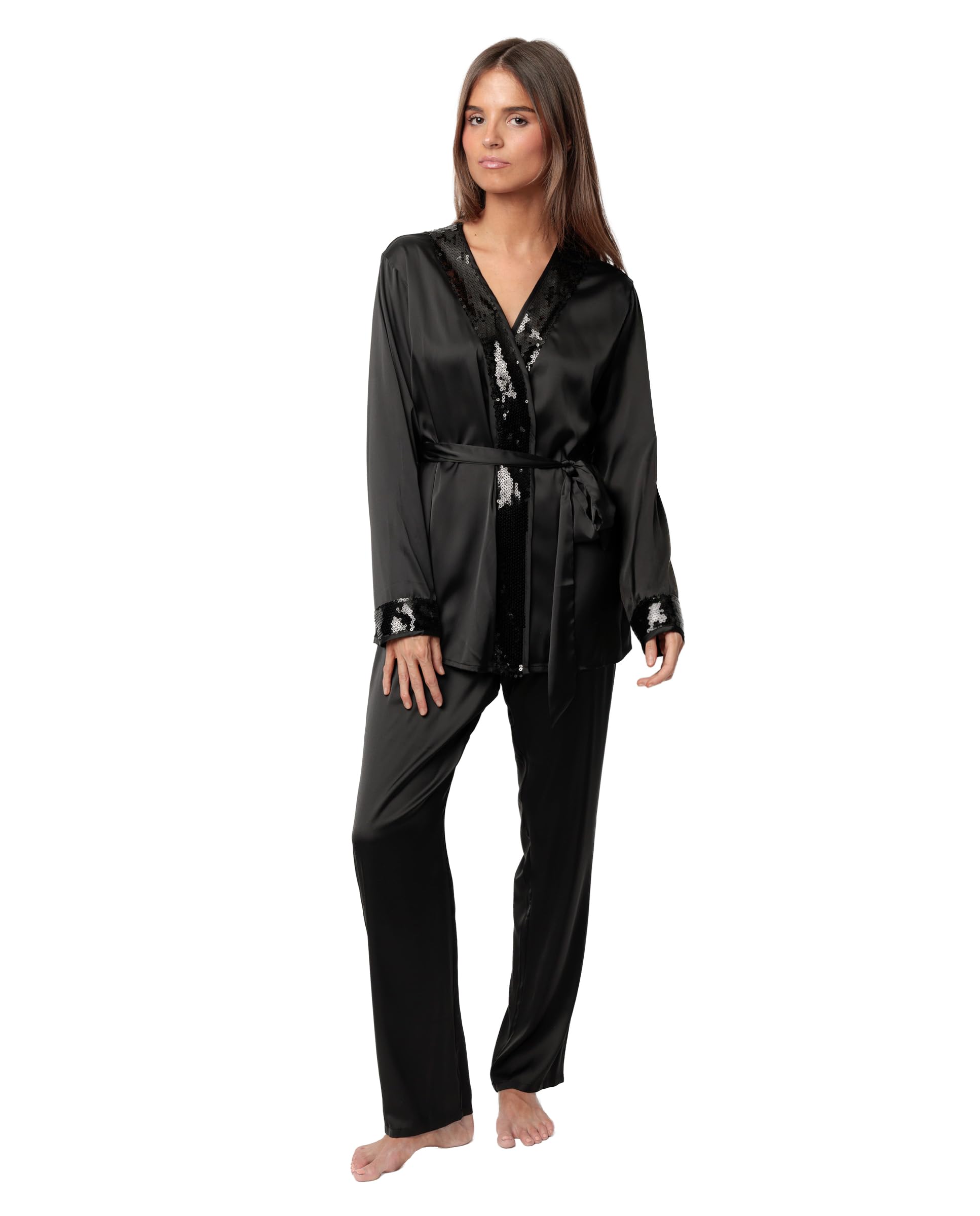 ADMAS Luxury Pijama Manga Larga Satinado Cruzado Glam Luxe para Mujer