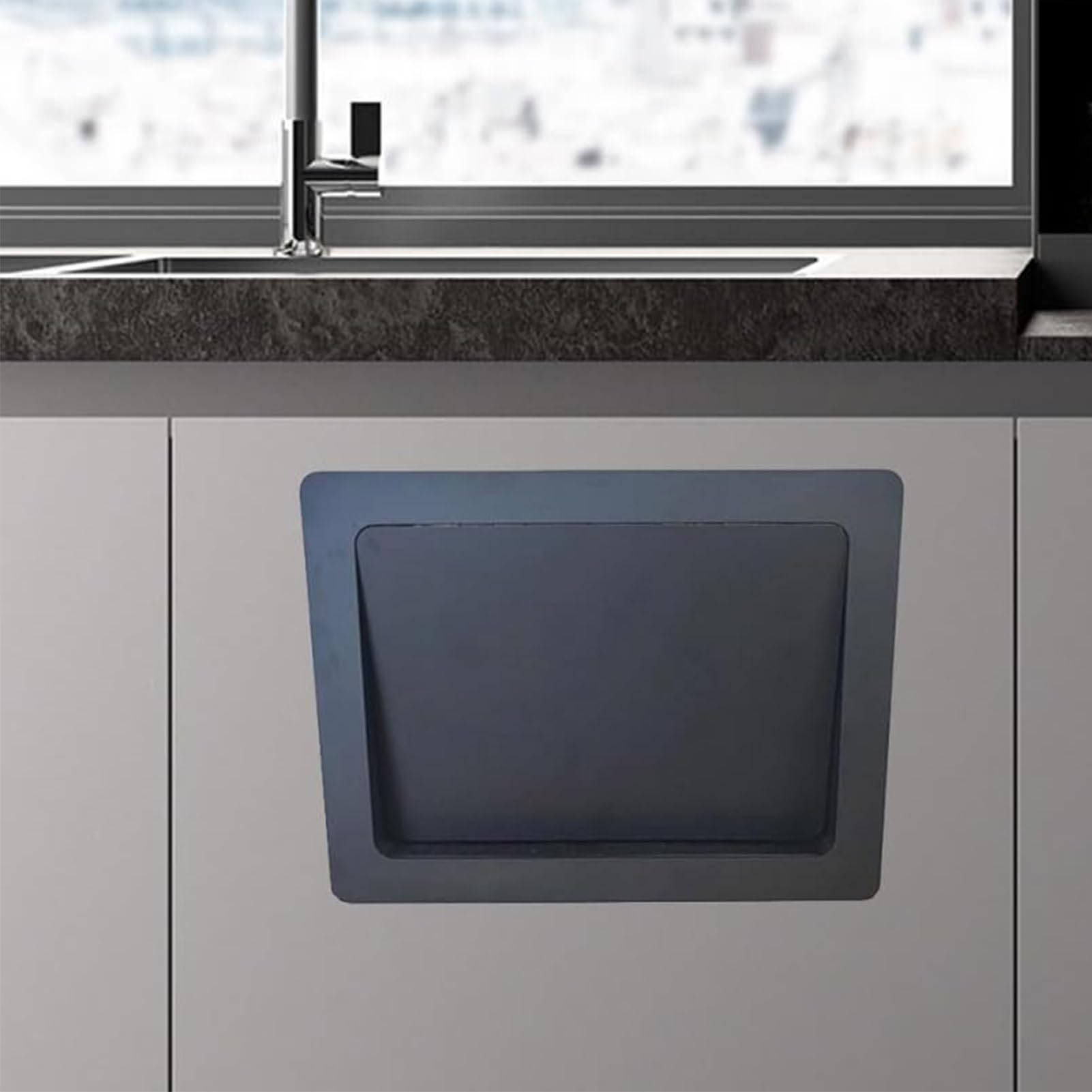 Cubierta Cubo Basura Empotrado Cuadrado, Tapa Cubo Basura Apertura Lateral Acero Inoxidable 304, Cesta Residuos Oculta Incorporada para Gabinete Cocina,Negro,Style C