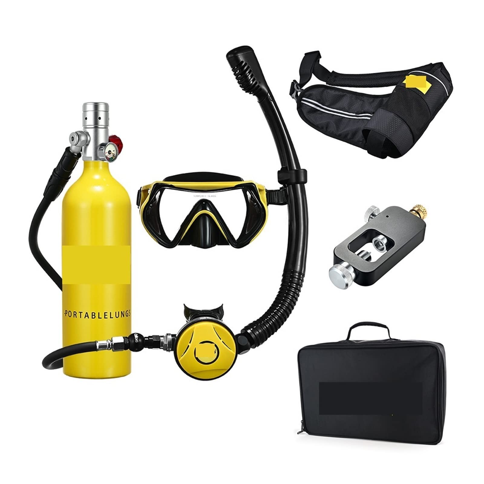 Portable Dive Cylinder, Snorkel Underwater Diving Rebreather Portable Deep Snorkeling Equipment(Silverhead in Yellow Bottle)