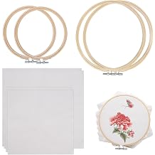 4 Set Embroidery Fabric with Frame Kit, 2 Sizes Cross Stitch Hoop Set