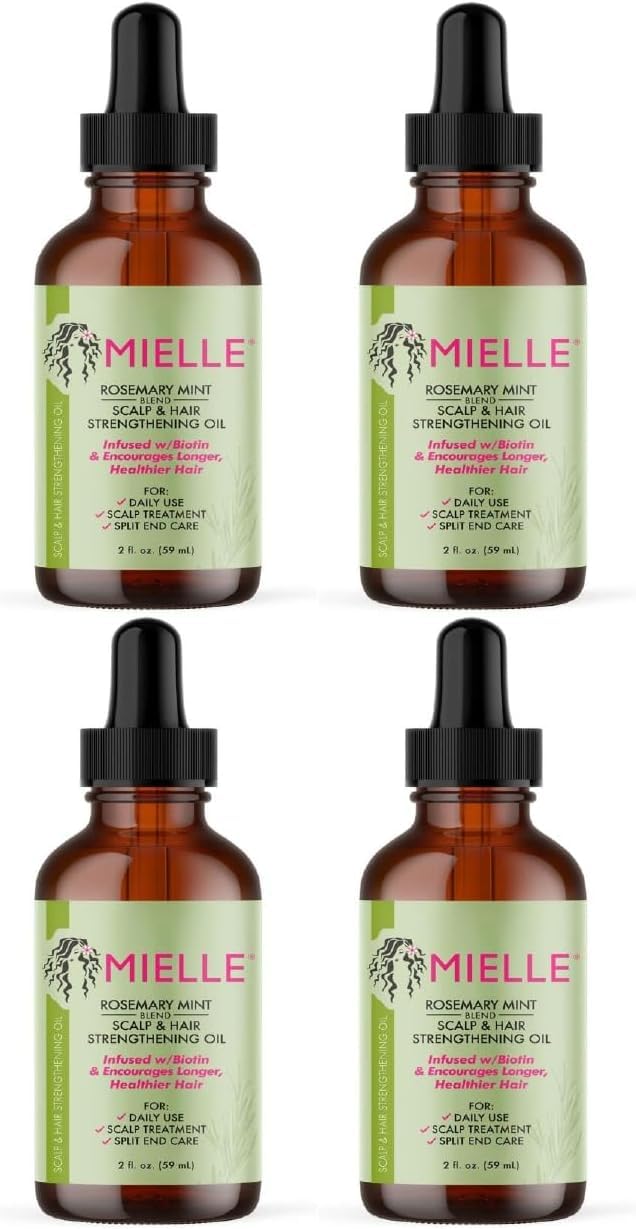 Mielle Rosemary Oil Mint Scalp & Hair Strengthening Oil With Biotin And Essential Oils, Nourishing Treatment For Split Ends, Hair Growth & Dry Scalp, Safe For All Hair Types,2 - Fluids Ounces (4 Pack)