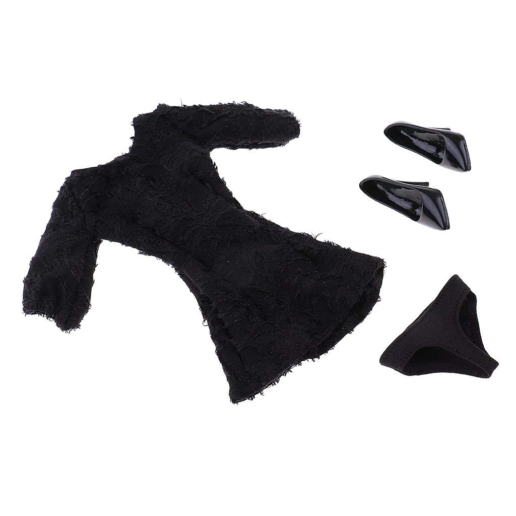 تنورة Skirt Dress 1/6 Scale Half Sleeve Dress Skirt w/High Heel for 12inch Kumik Action Figures - White, 12inch,Size Name:12inch,Colour Name:Black (Color : Black, Size : 12inch)