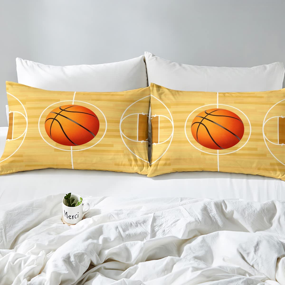 Set Biancheria Letto Tema Pallacanestro - Copripiumino 200x200 Cm + Federa, 100% Cotone, Per Ragazzi E Bambini - Foto 2